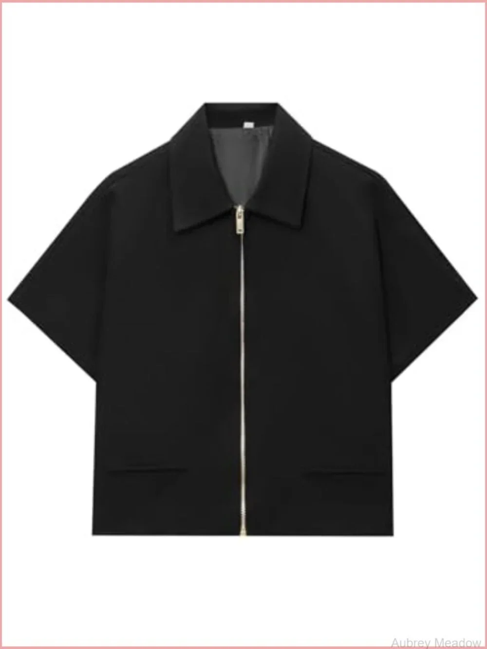 Cropped Short Sleeve Zip Up Blazer Jacket with Pockets